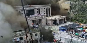 CCTV footage showing floodwater destroying the Gyirong Port